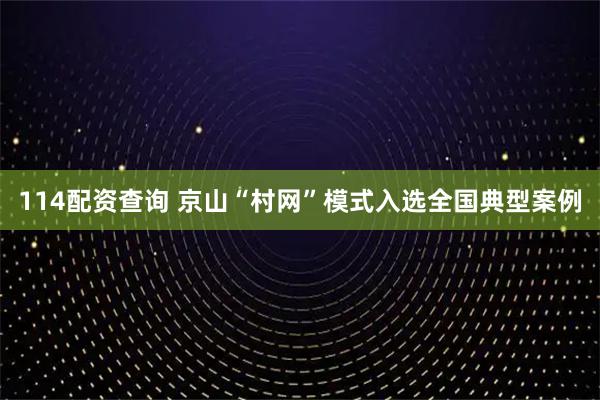 114配资查询 京山“村网”模式入选全国典型案例